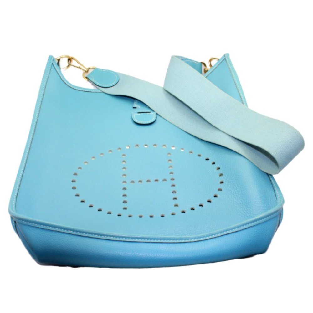 Authentic! Hermes Evelyne Blue Jean Clemence Leather GM Handbag Purse​